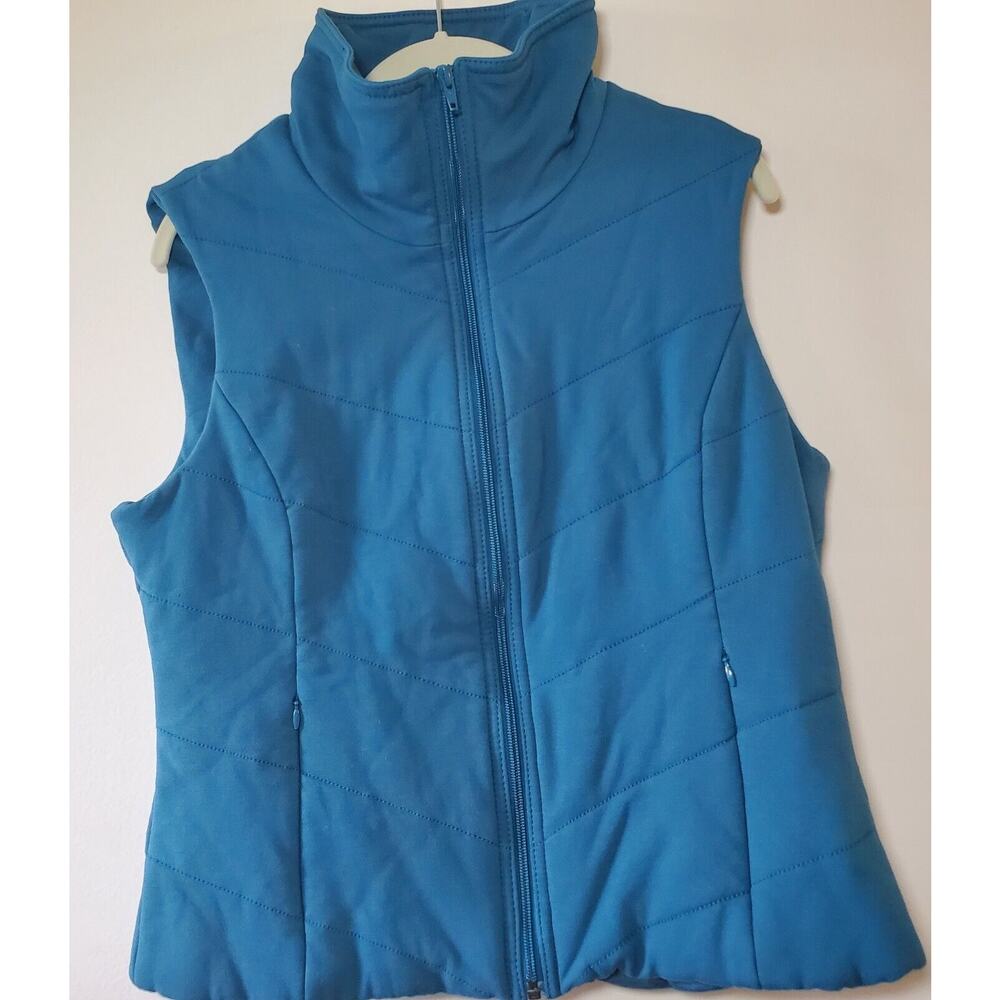 Coldwater Creek Women's M Teal Quilted Zip-Up Vest Pockets Outdoor Wear
